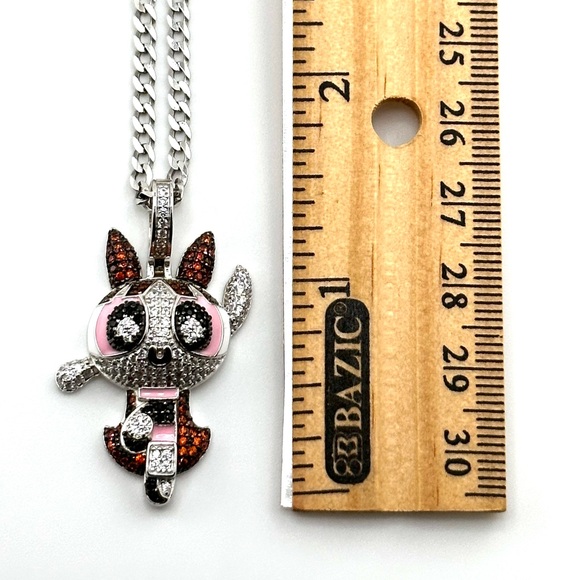 Iced Out 925 Solid Sterling Silver 3D PowerPuff Girls Necklace - Picture 3 of 11